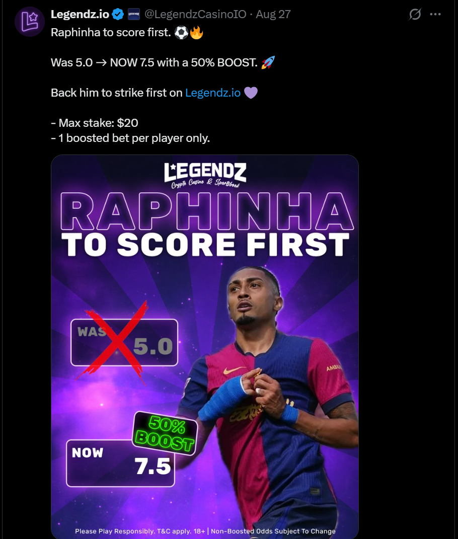 A format built around the fixture: original Legendz.io X post capture